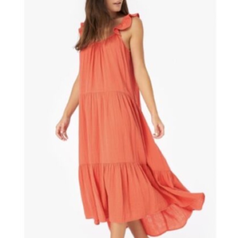 NWOT Xirena Rumer Scoop Neck Flutter Sleeves Tiered Midi Dress In Red Size L.
